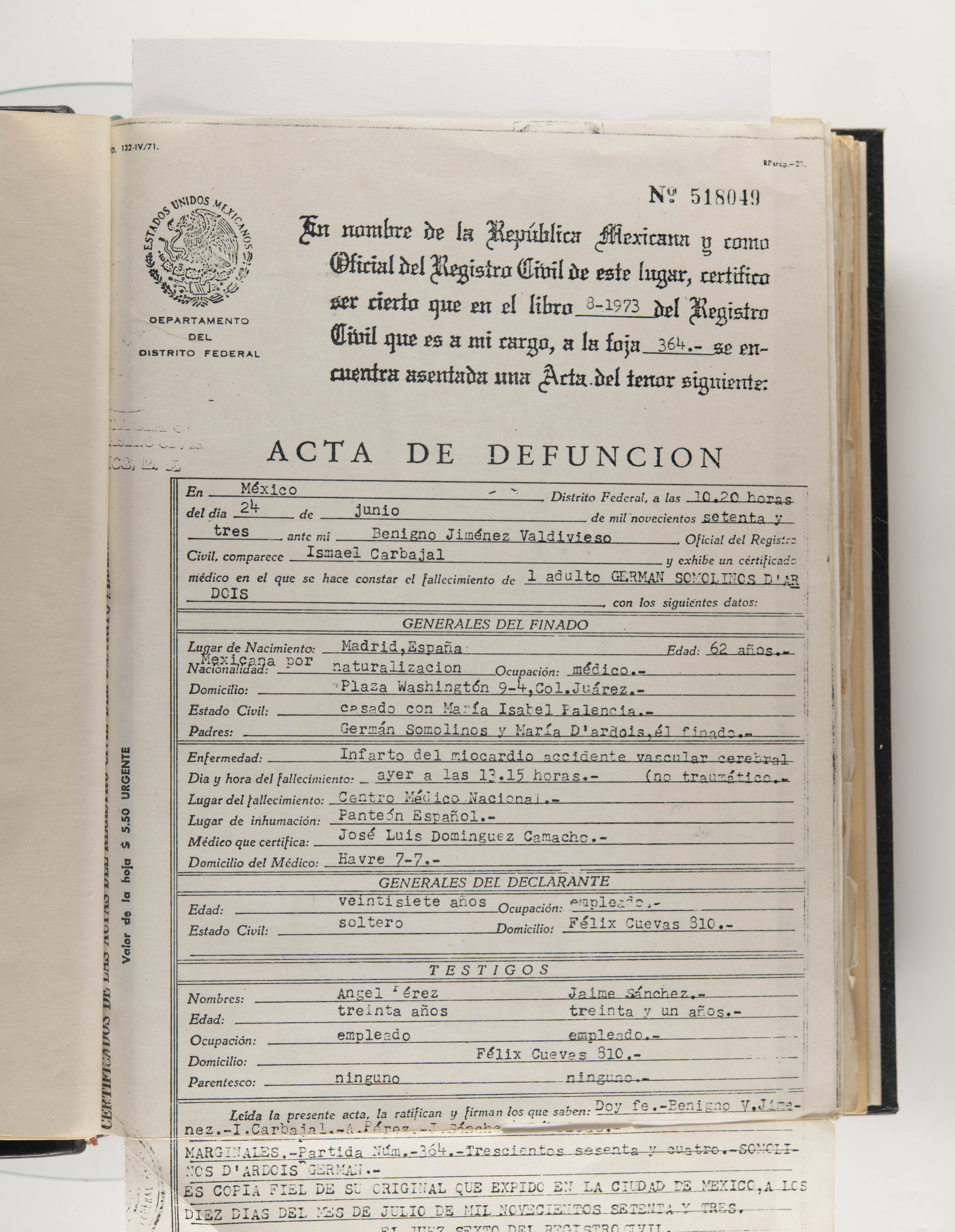 Acta de defunción 