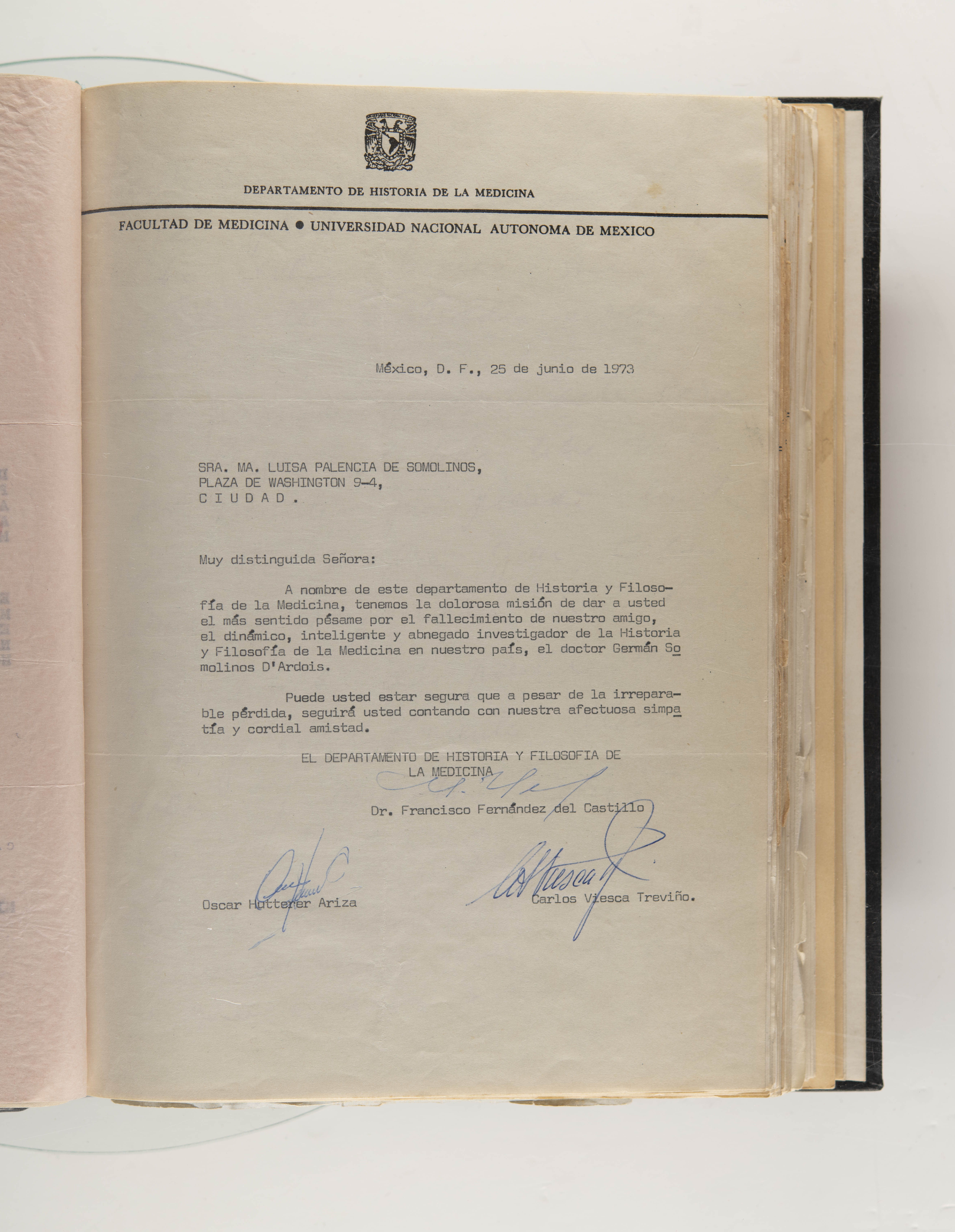 Carta departamento Historia y Filosofía de la Medicina de la UNAM